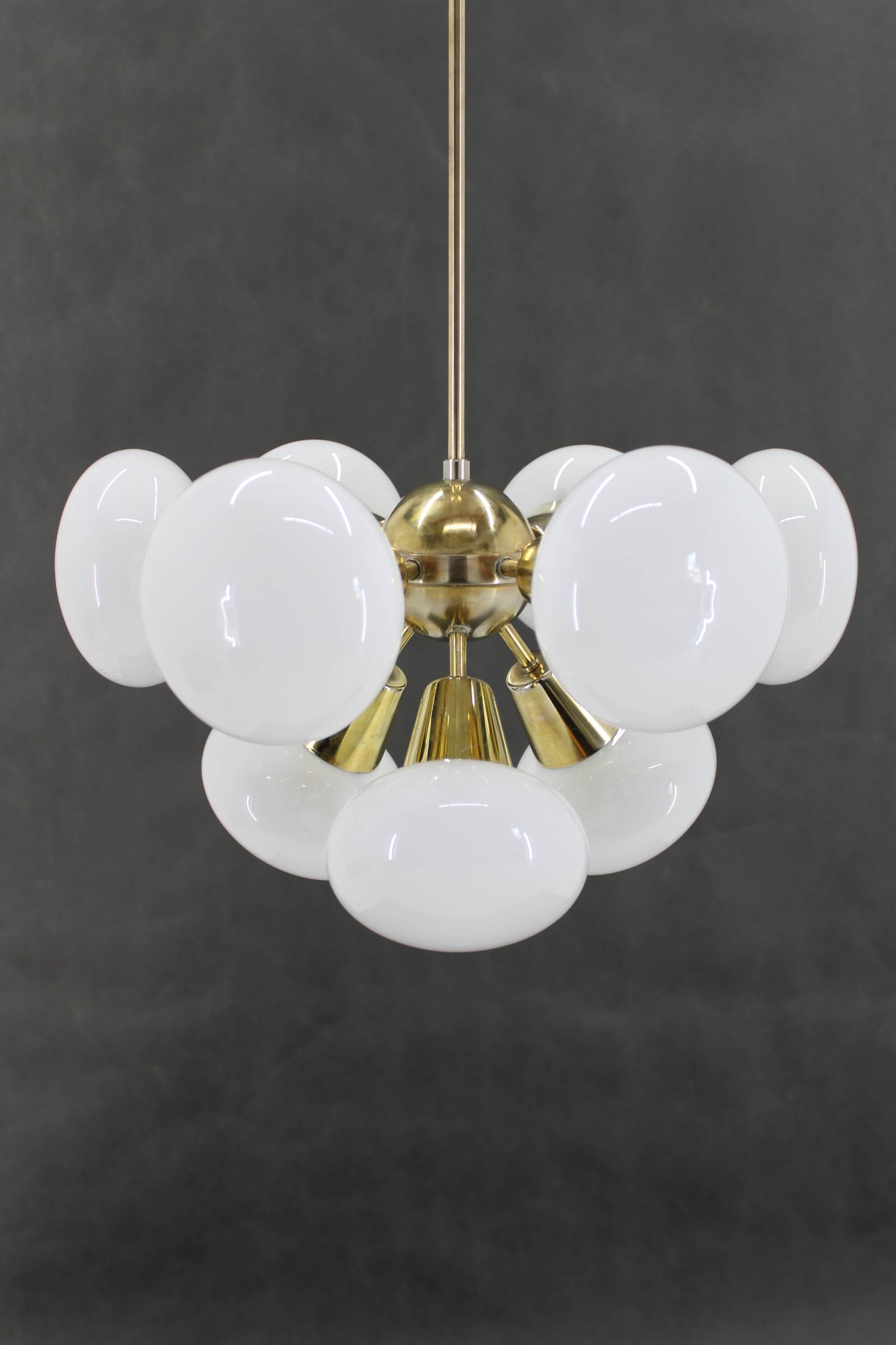1970s Brass 9-Flamming Chandelier by Sputnik , Czechoslovakia