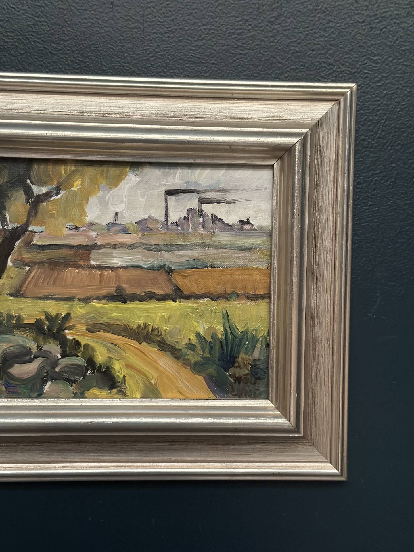 Original Swedish Oil on Canvas – "Industrial Landscape" – Signed – Vintage and Framed
