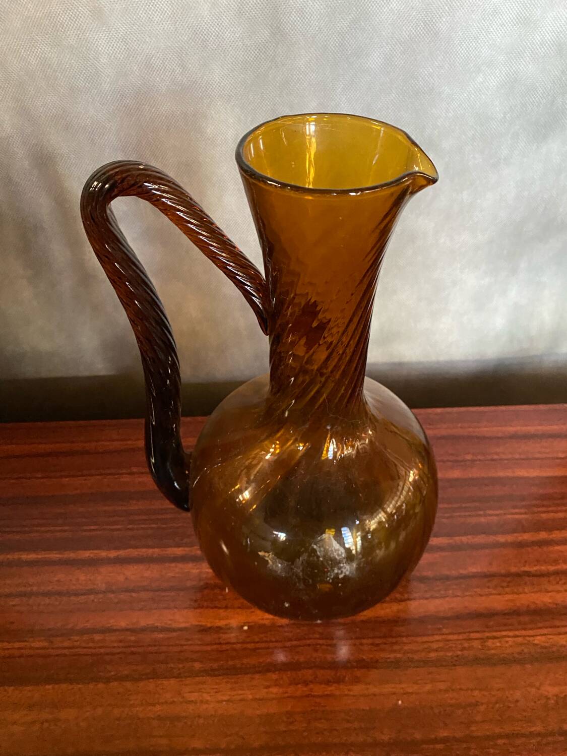Antique Carafe CF Blown Glass Orange Amber Vintage #B842