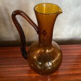 Ancienne Carafe CF Verre Soufflé Orange Ambre Vintage #B842