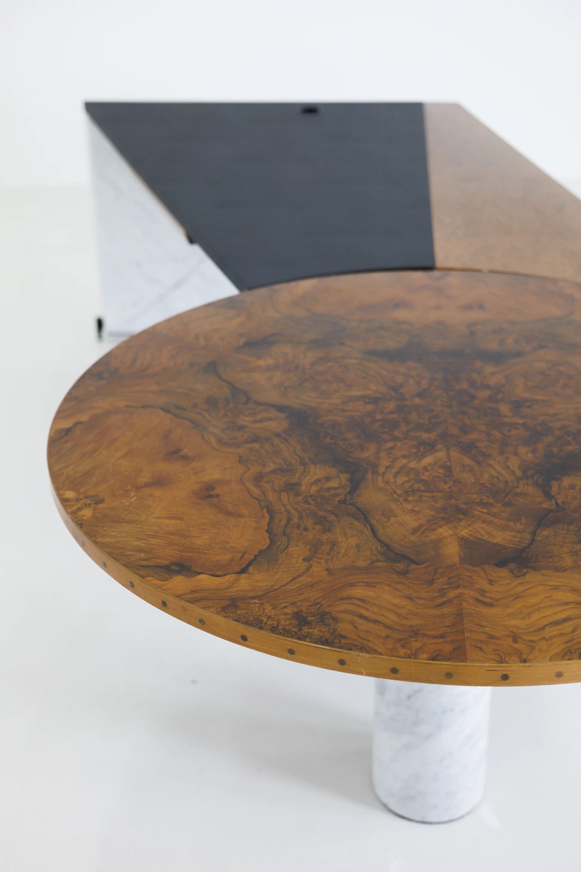 Unique desk Carrara marble & burl wood - Italy, 1980s