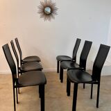 Lot 6 black leather chairs Italian design 80s Cattelan Italia vintage Lara model