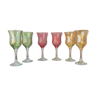 Set of 6 pastel colors 80s crystal wine glasses