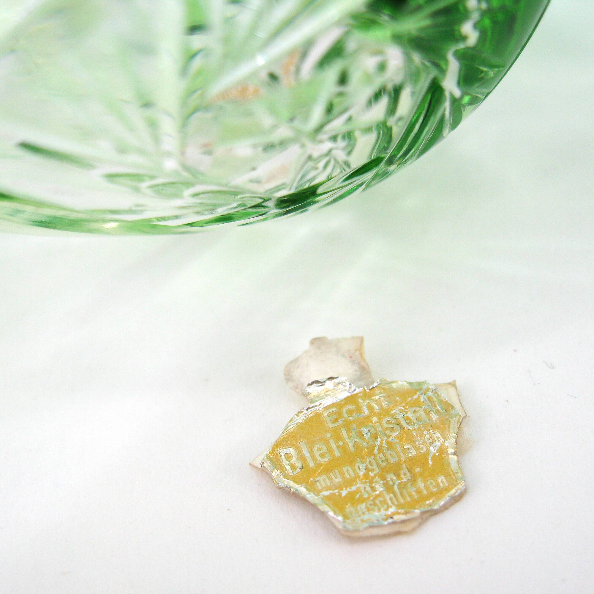 4 green cut crystal liqueur glasses - made in Germany - vintage 60s