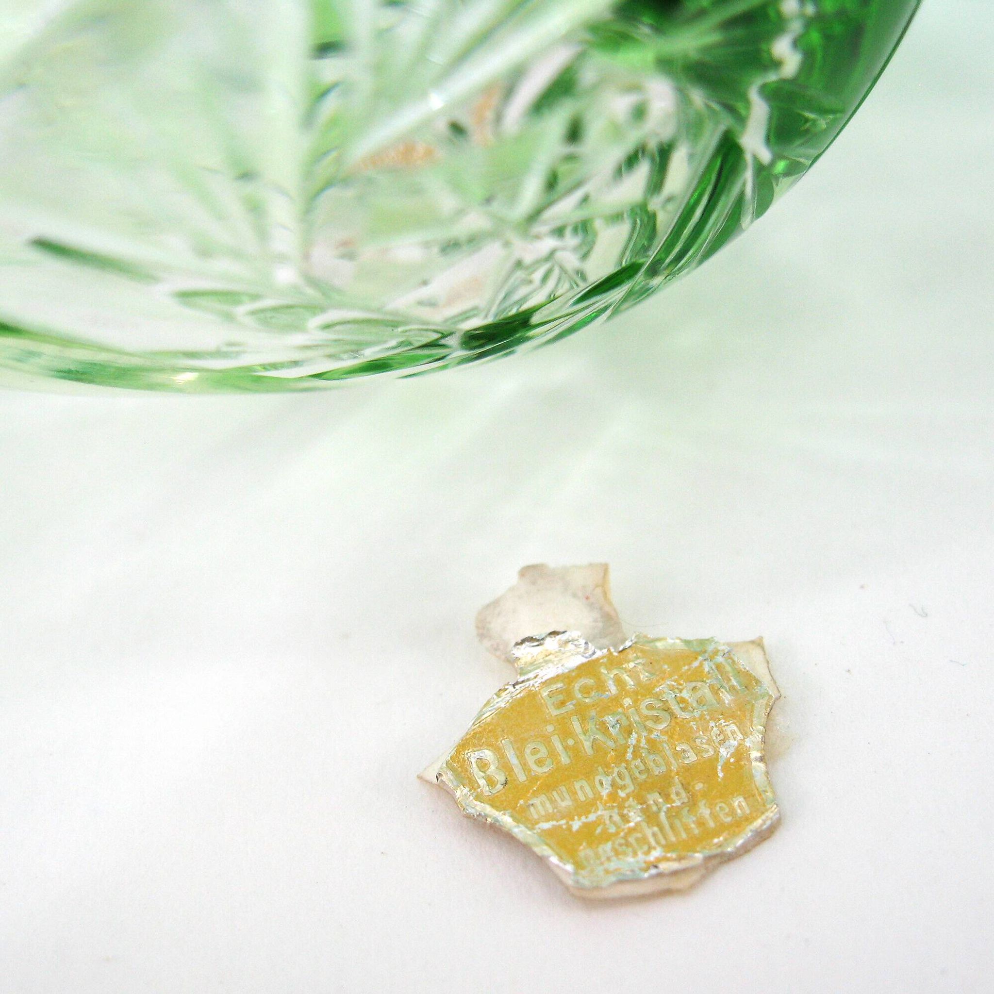 4 green cut crystal liqueur glasses - made in Germany - vintage 60s