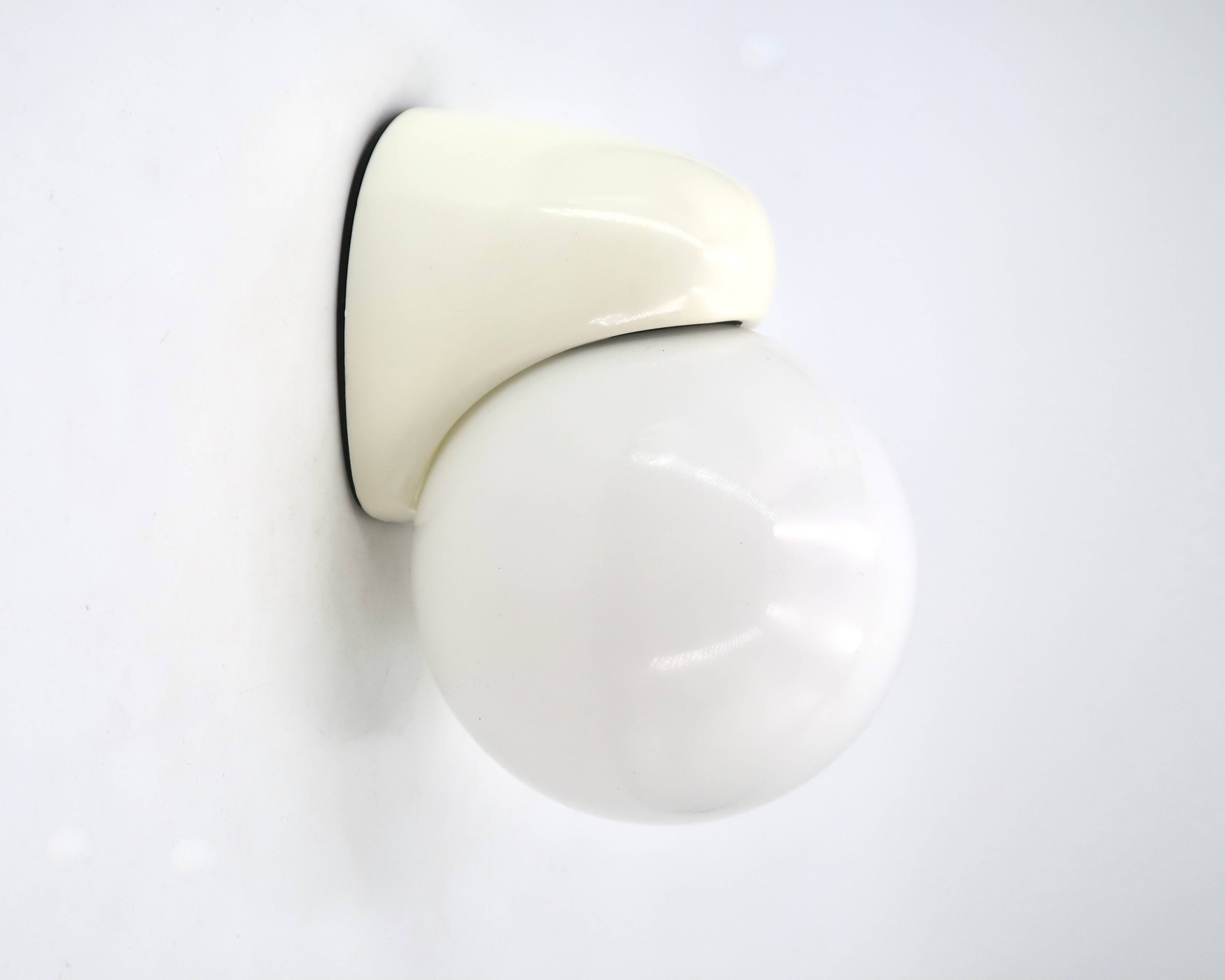 White Tissot wall light with opaque glass globe, 1970s/80s