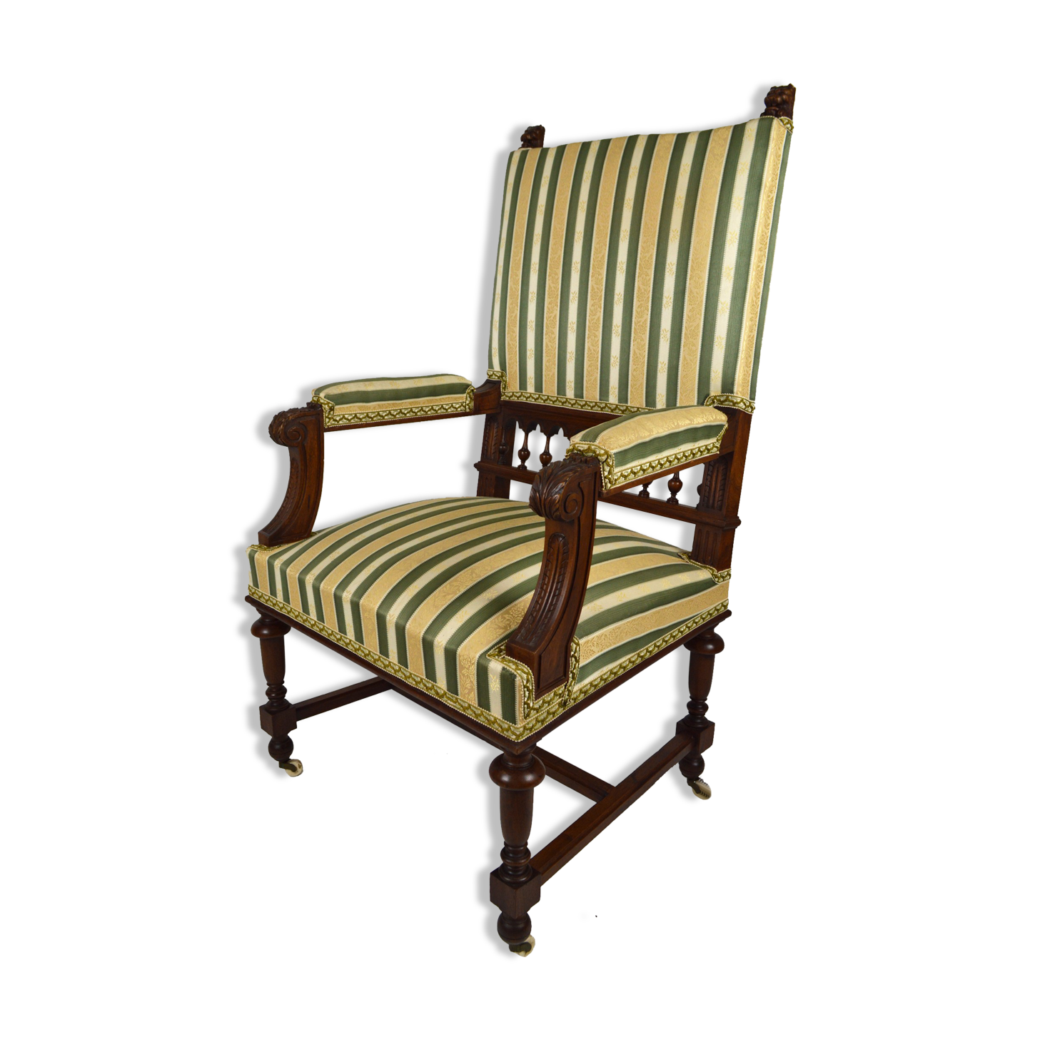 Neo-Renaissance walnut armchair with lion heads, circa 1880