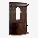 Art deco cloakroom coat rack in wood, mirror and chrome metal