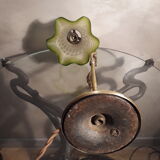 Lampe reglable laiton style art déco en laiton et tulipe vert en verre moulé 1920, h55xl17