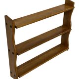 Vintage solid wooden wall rack with 3 shelves 70s oak rack