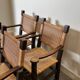 Pair of custom made oak and rattan armchairs, France, 1940s