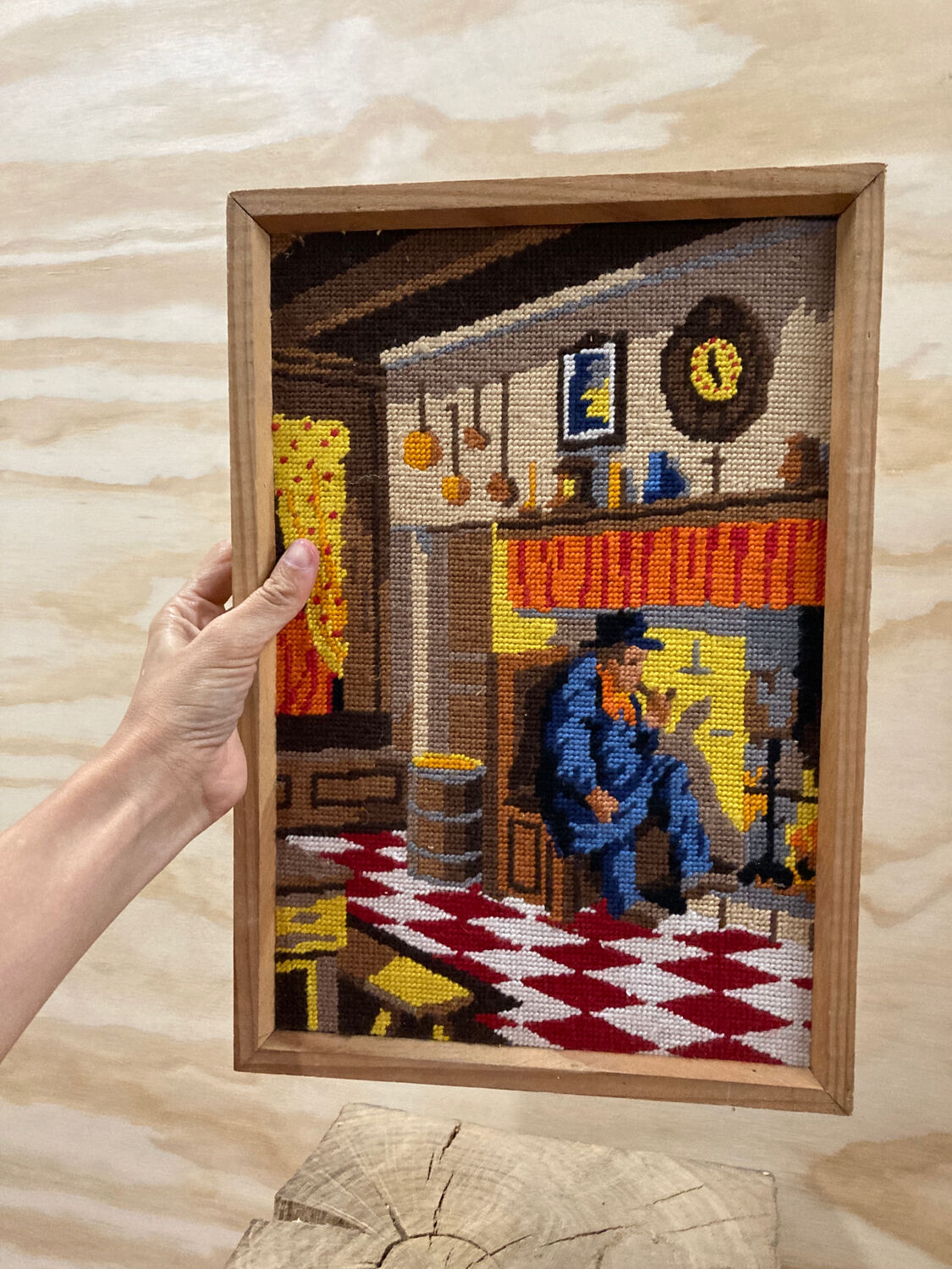 Tableau Canevas vintage en laine 1970