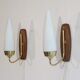 Pair of Danish wall lamps in teak and opaline 1960