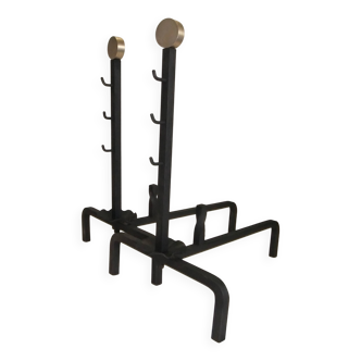 Chenet bronze fonte cheminée accessoire landier tourne broche grille
