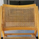 Vintage wooden folding chair with 1970 rattan seat and back