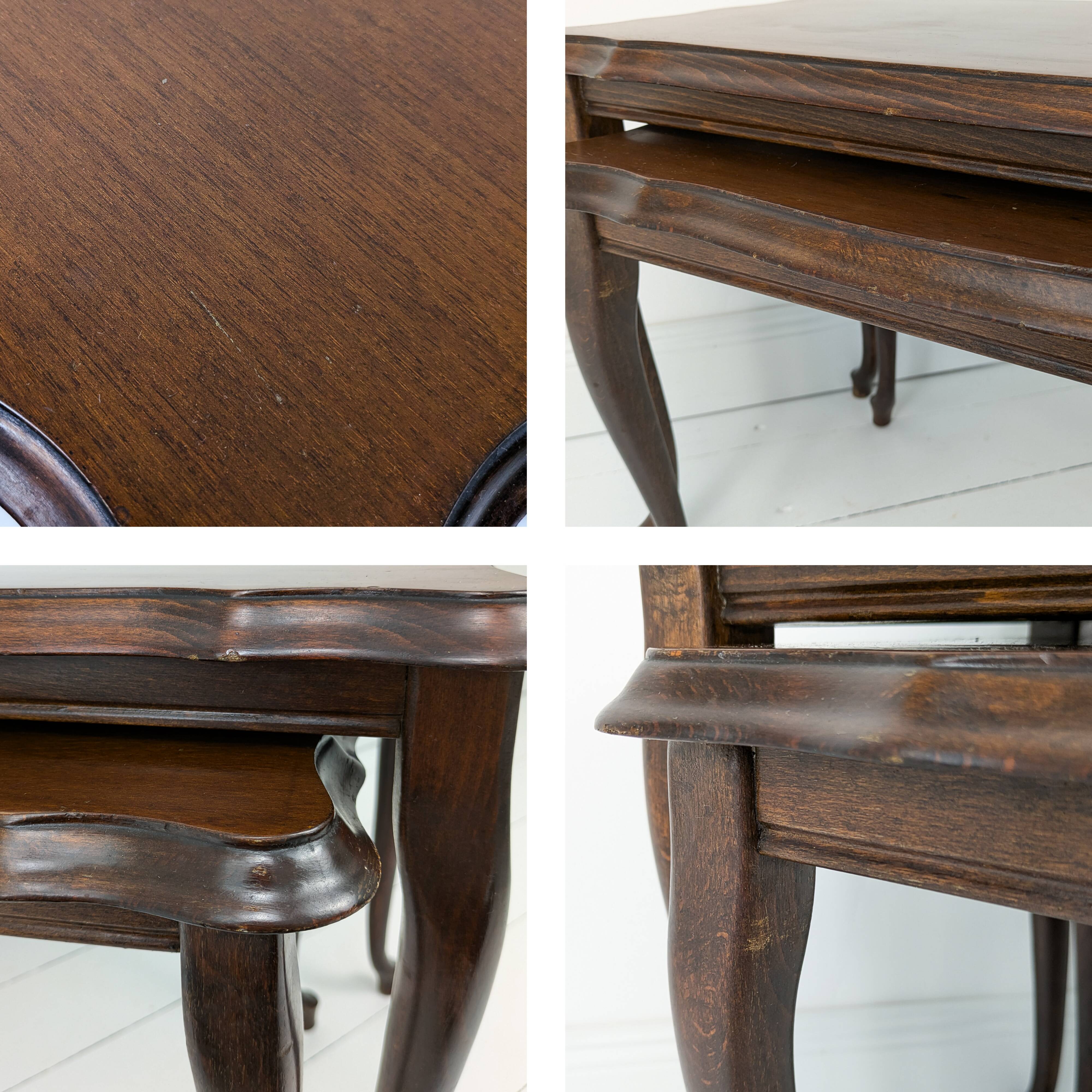 Lot de 2 tables d'appoint tables gigognes Chippendale courbes rectangulaires vintage midcentury ban