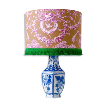 Vintage lamp in porcelain and toile de Jouy