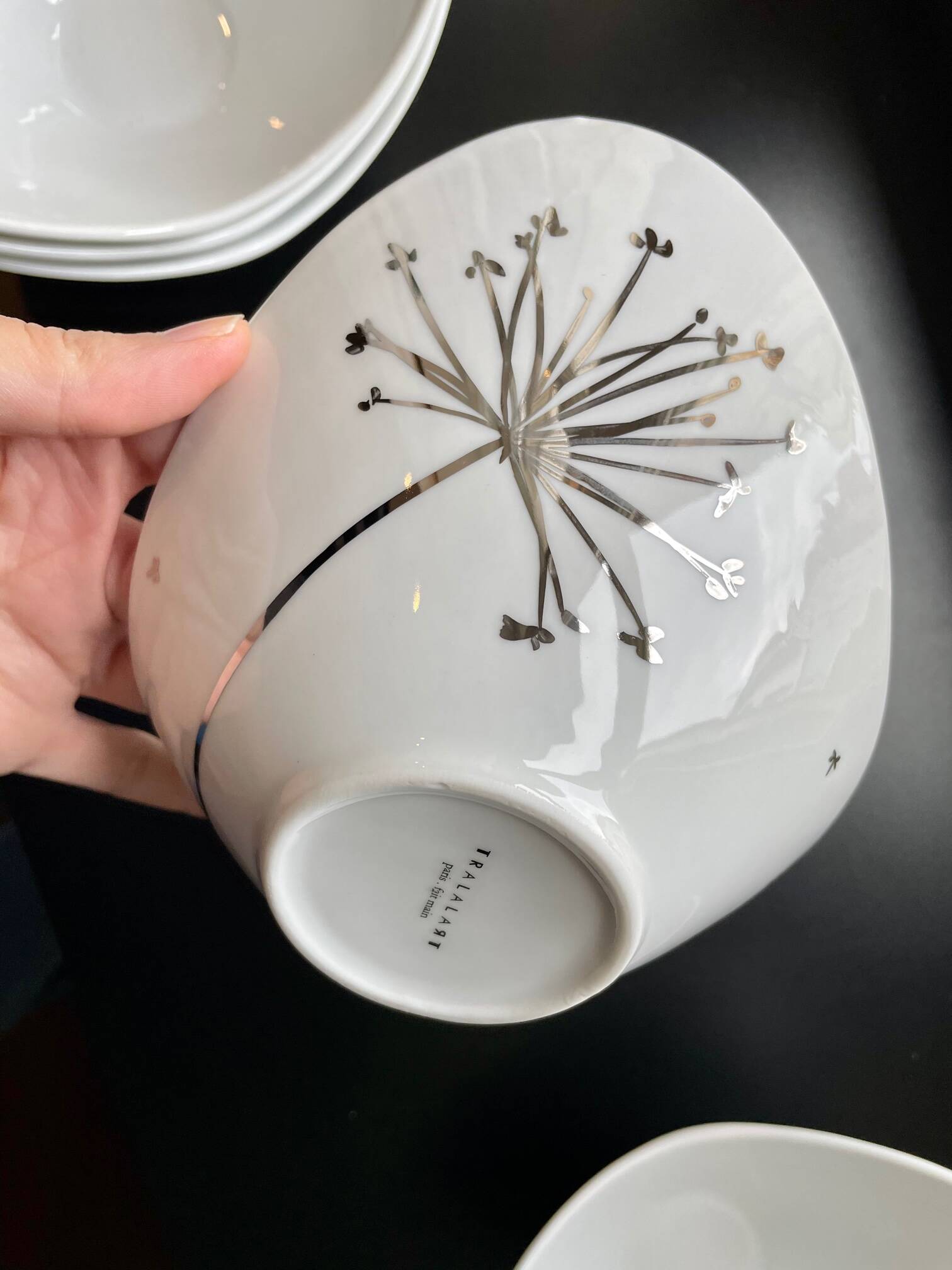 5 White and Silver Porcelain Bowls Made in France