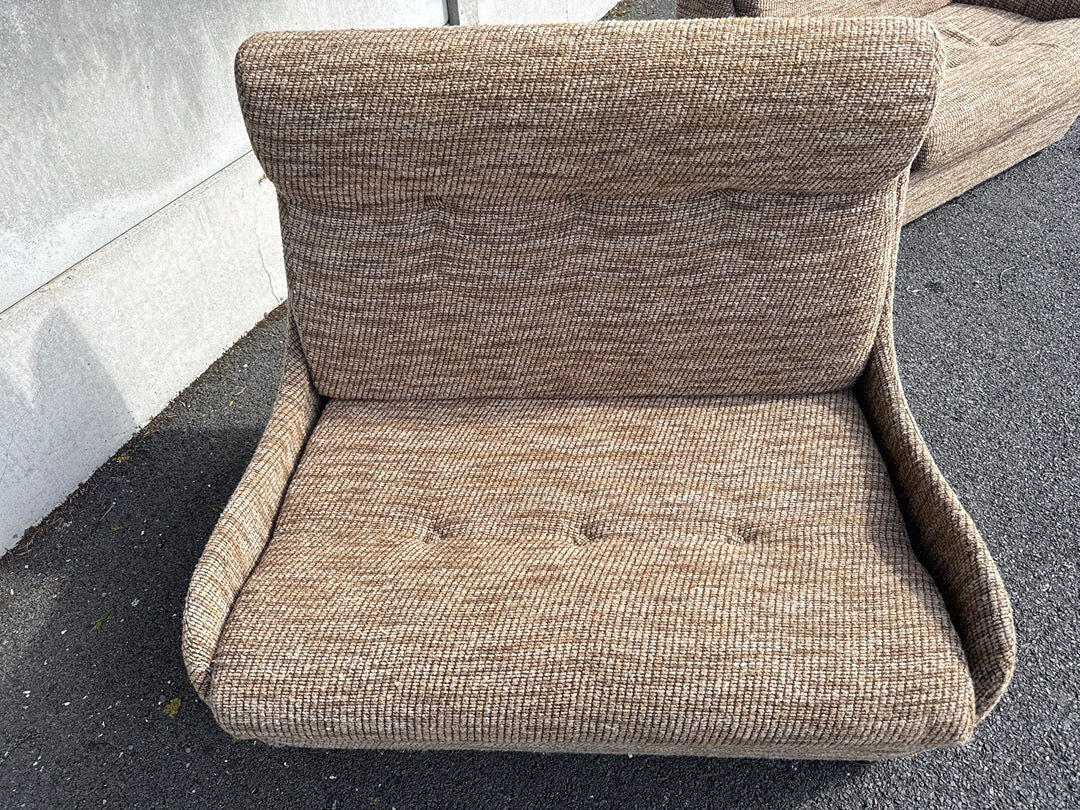 Fauteuil convertible vintage en tissu beige et marron