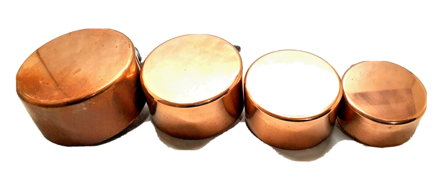 Serie of 4 old copper pans metals Vesoul