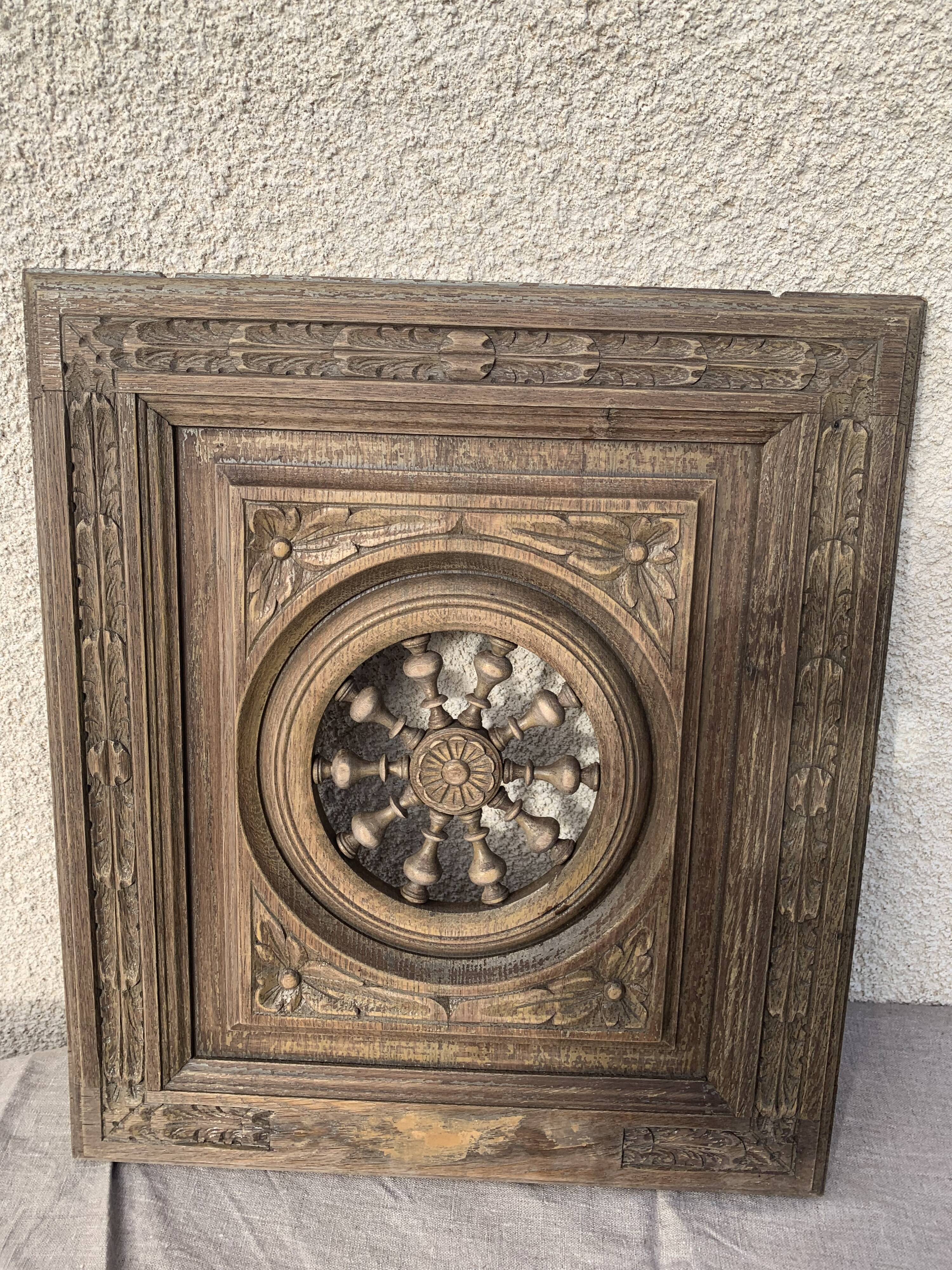 Old closet door, chiseled and openwork collector's woodwork