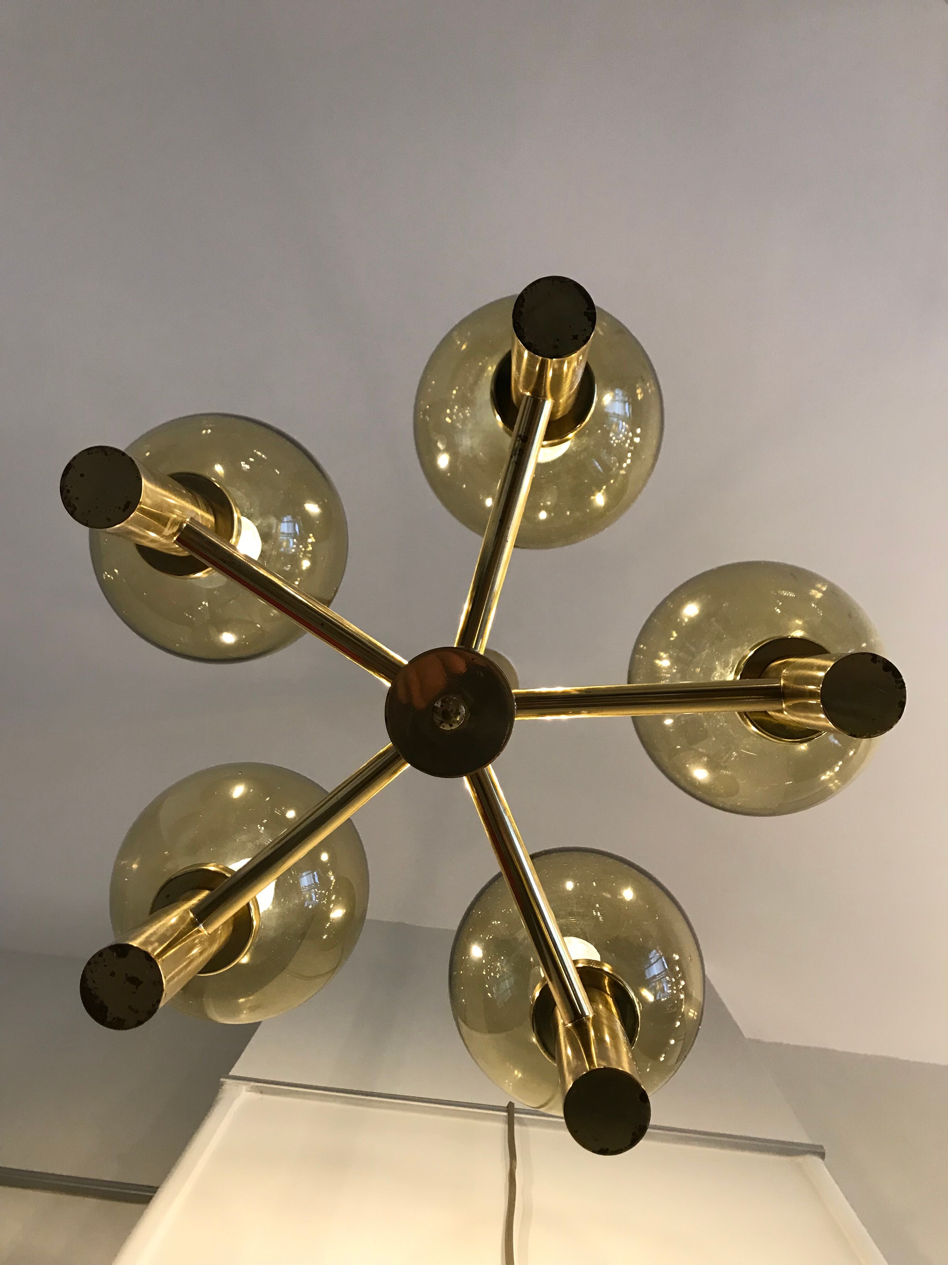 5-globe smoked brass chandelier