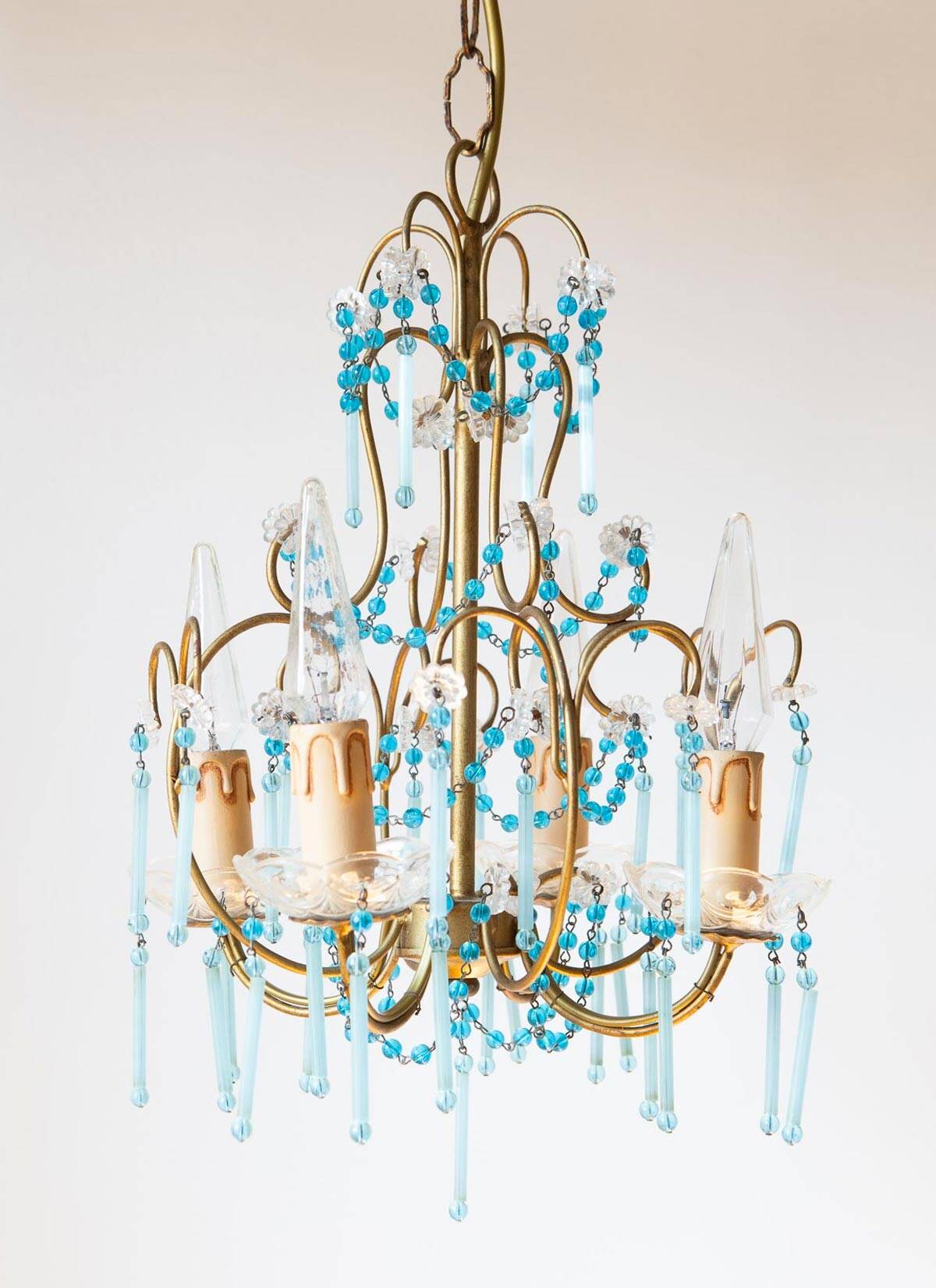 Lustre italien métal doré et bleu années 60