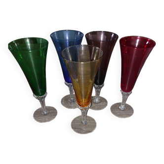 Lot de 5 flûtes à champagne en verre de Murano