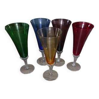 Set of 5 champagne flutes in murano glass