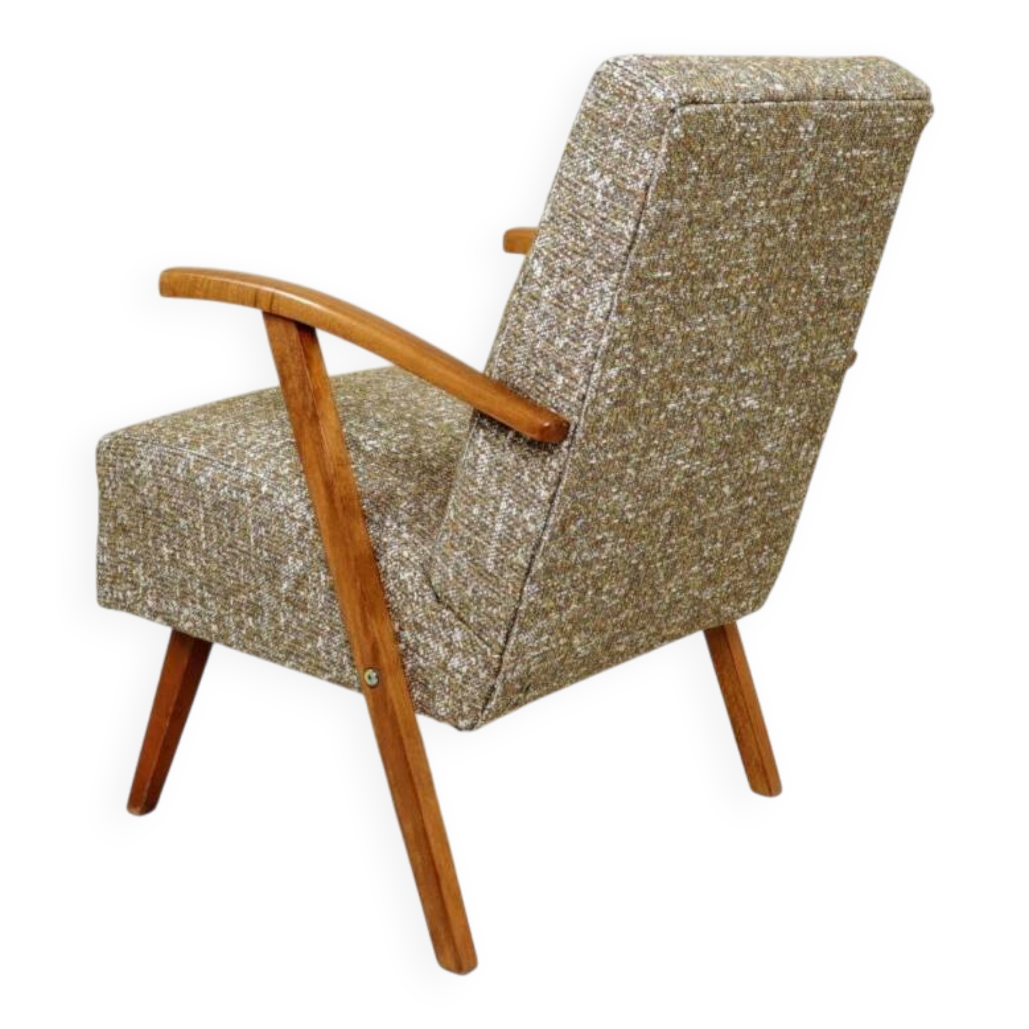 Vintage Lounge Chair Green Pattern Upholstery Refurbished, 1970s.