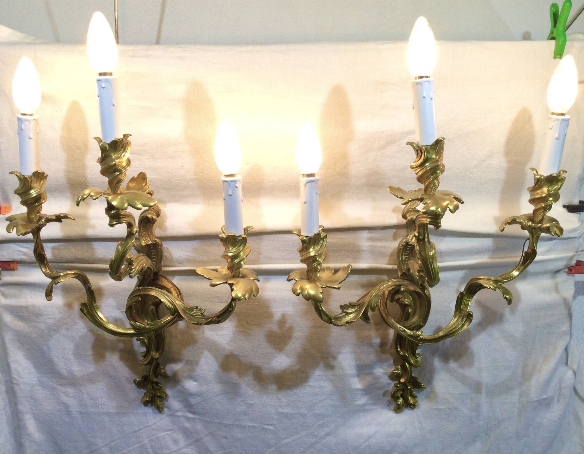 Pair of sconces Bronze 3 lights Louis XV