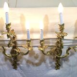 Pair of sconces Bronze 3 lights Louis XV