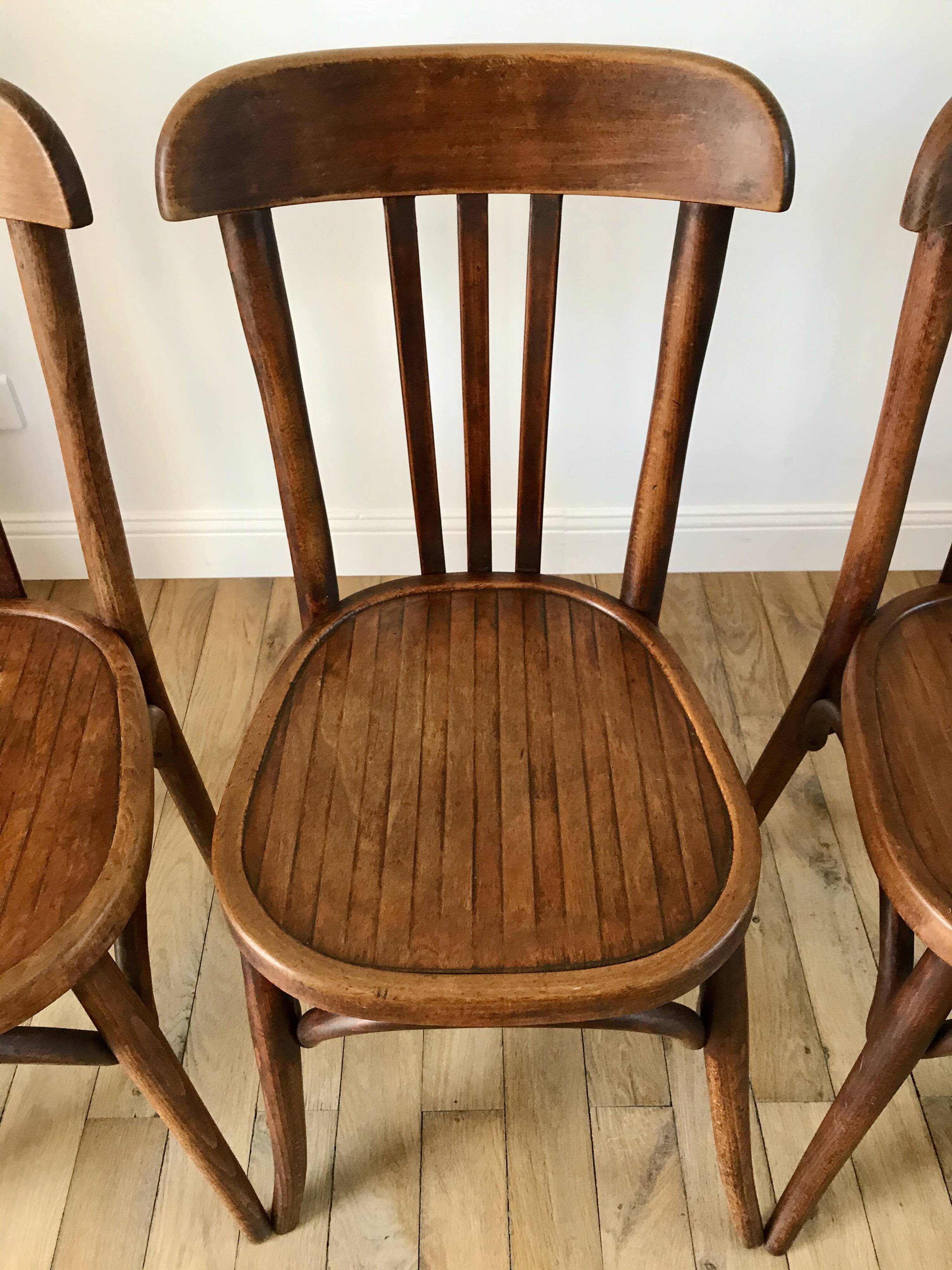 Set of 5 baumann bistro chairs in bent wood stamped xxth