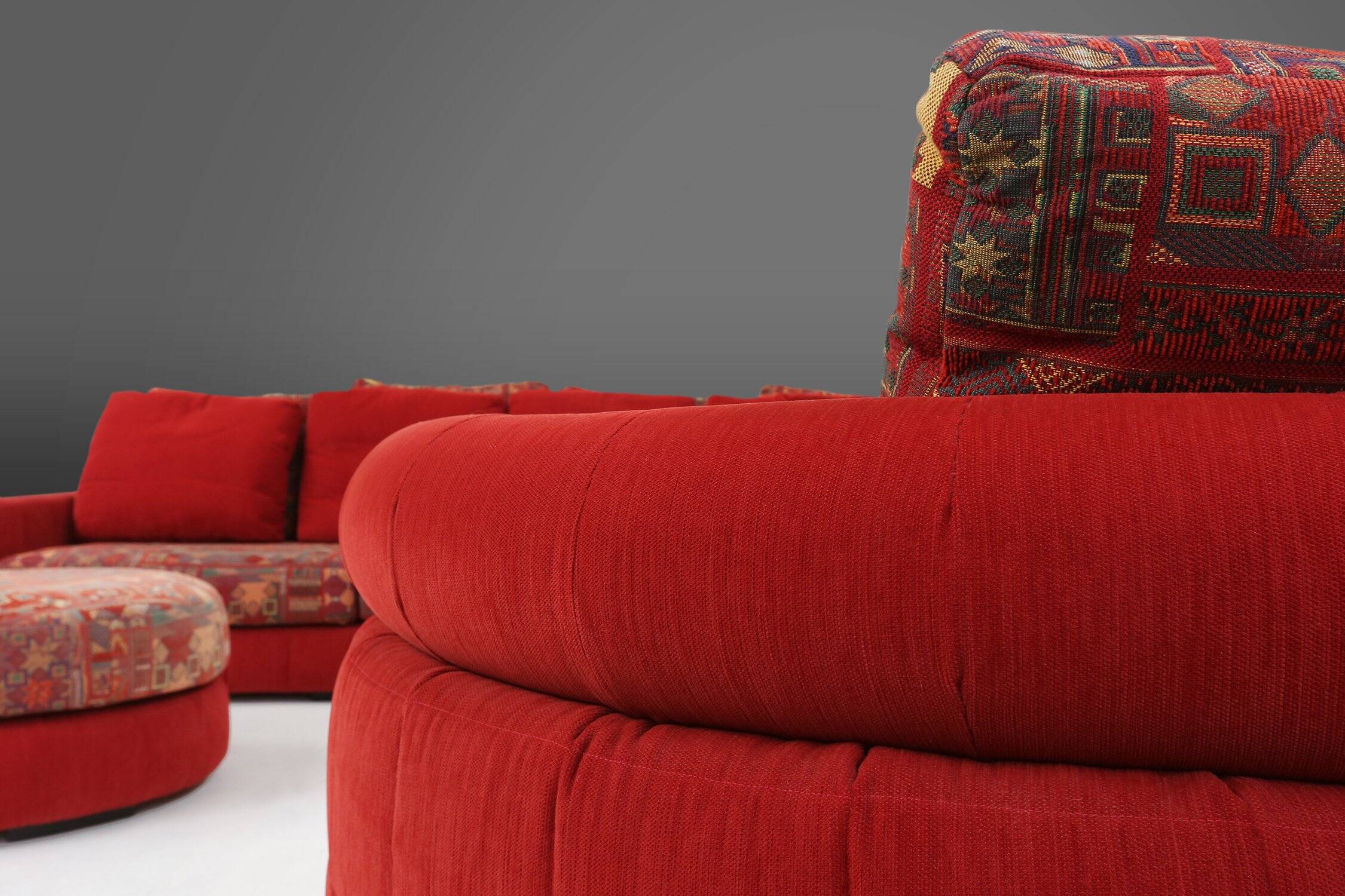 Modular Sofa in Red and Patterned Upholstery by Roche Bobois, France 1980s
