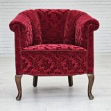 Paire de fauteuils lounge danois, années 1950, tissu rouge en coton/laine.