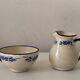 Handcrafted ceramic pitcher and bowl signed – blue decor – vintage tableware