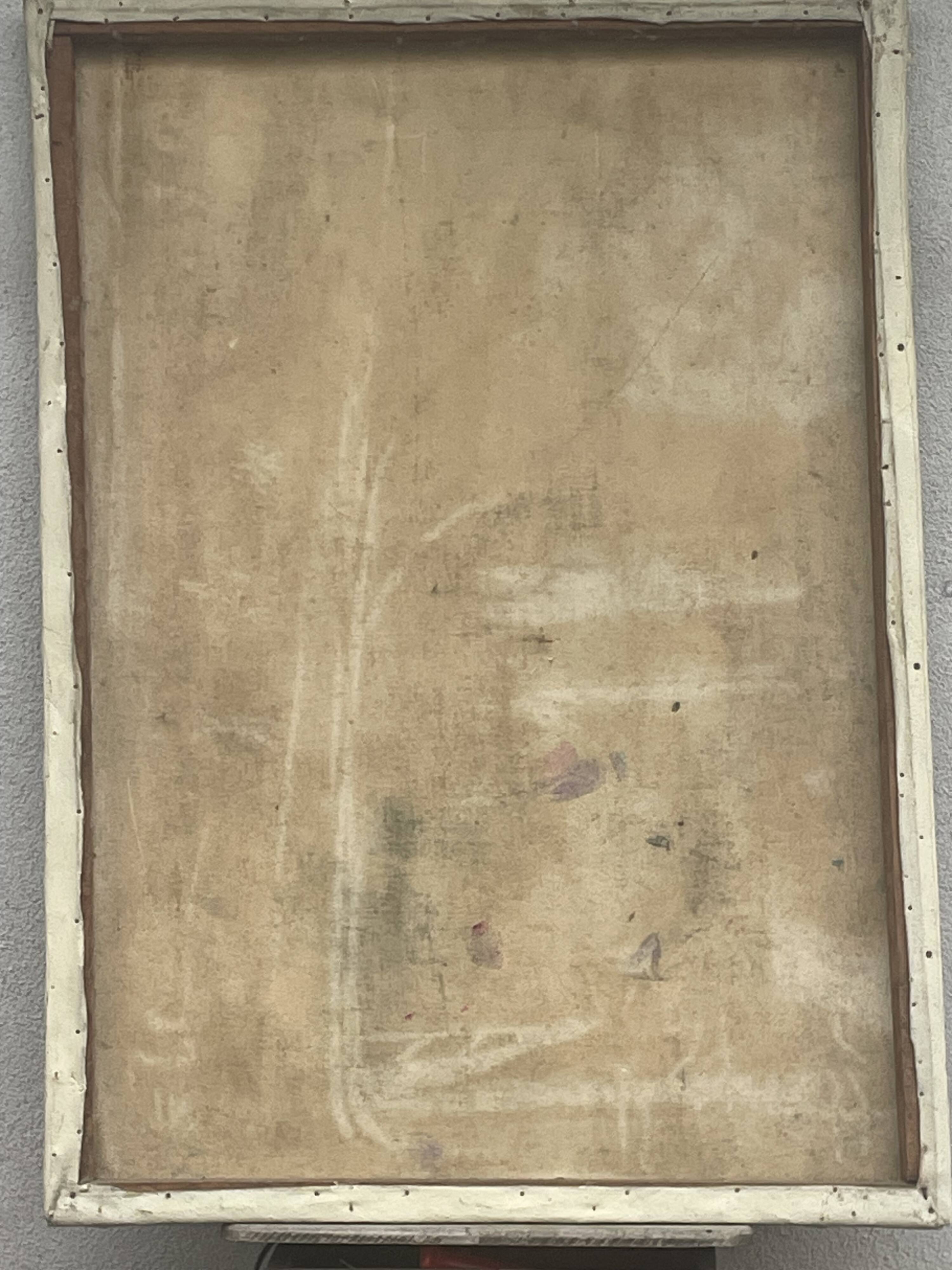 Old african canvas under lively woods in tropical and lush forest signed to identify