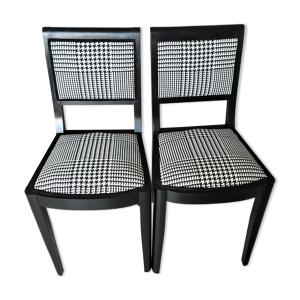 Chaises des années 50 peint en noir tissu pied de poule , double passe poil noir