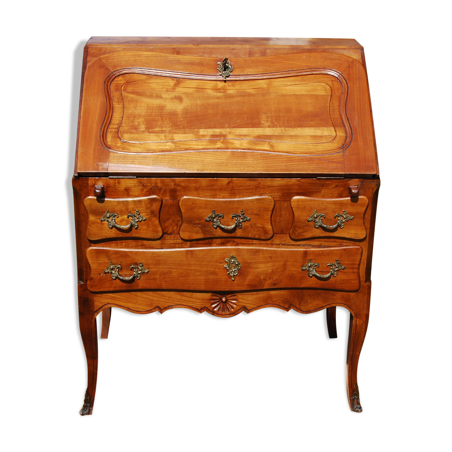 Sloping desk, secretary, donkey back Louis XV walnut.