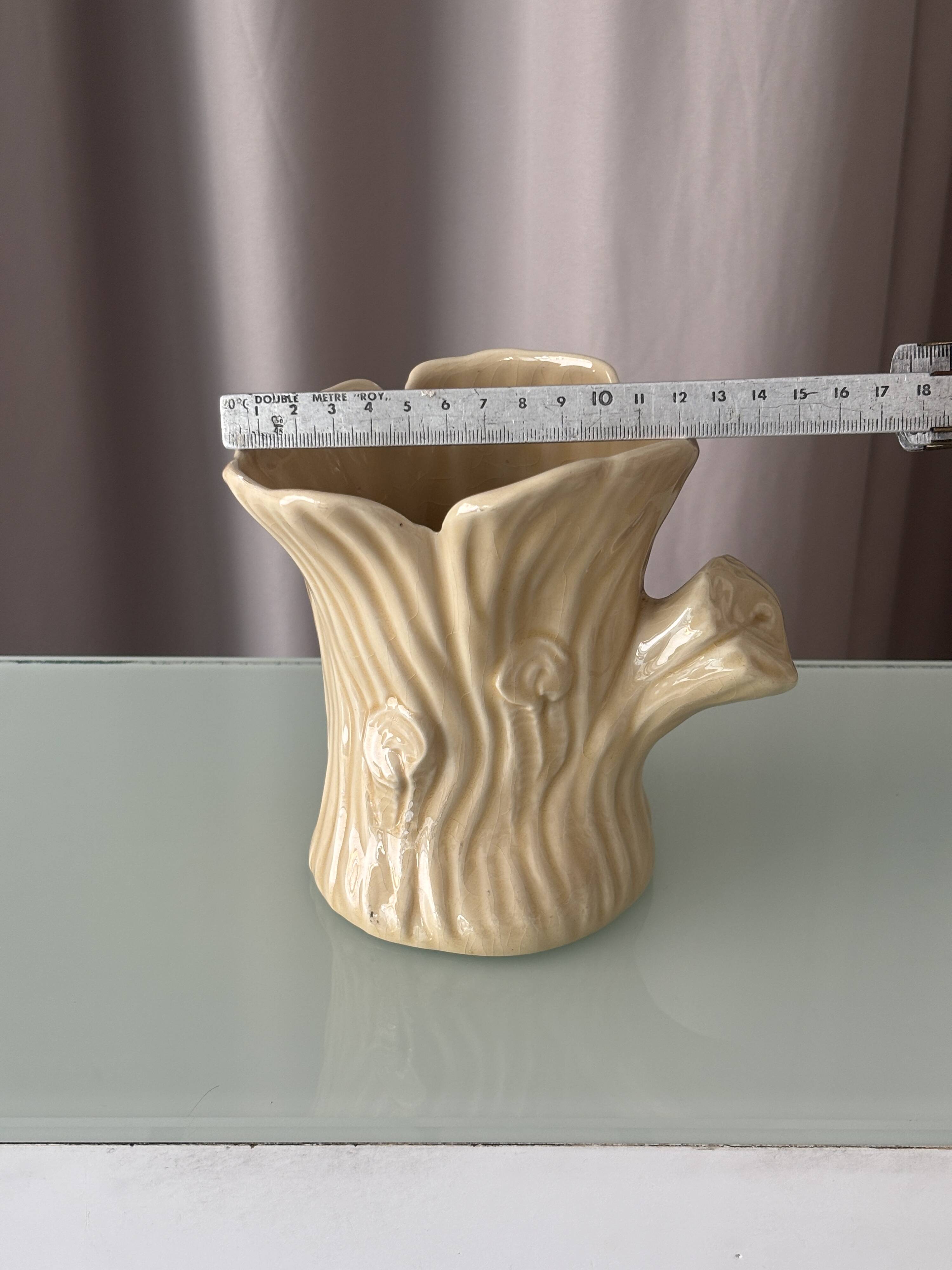 Vintage Italian Ceramic Tree Stump Vase – Bark Texture – Made in Italy