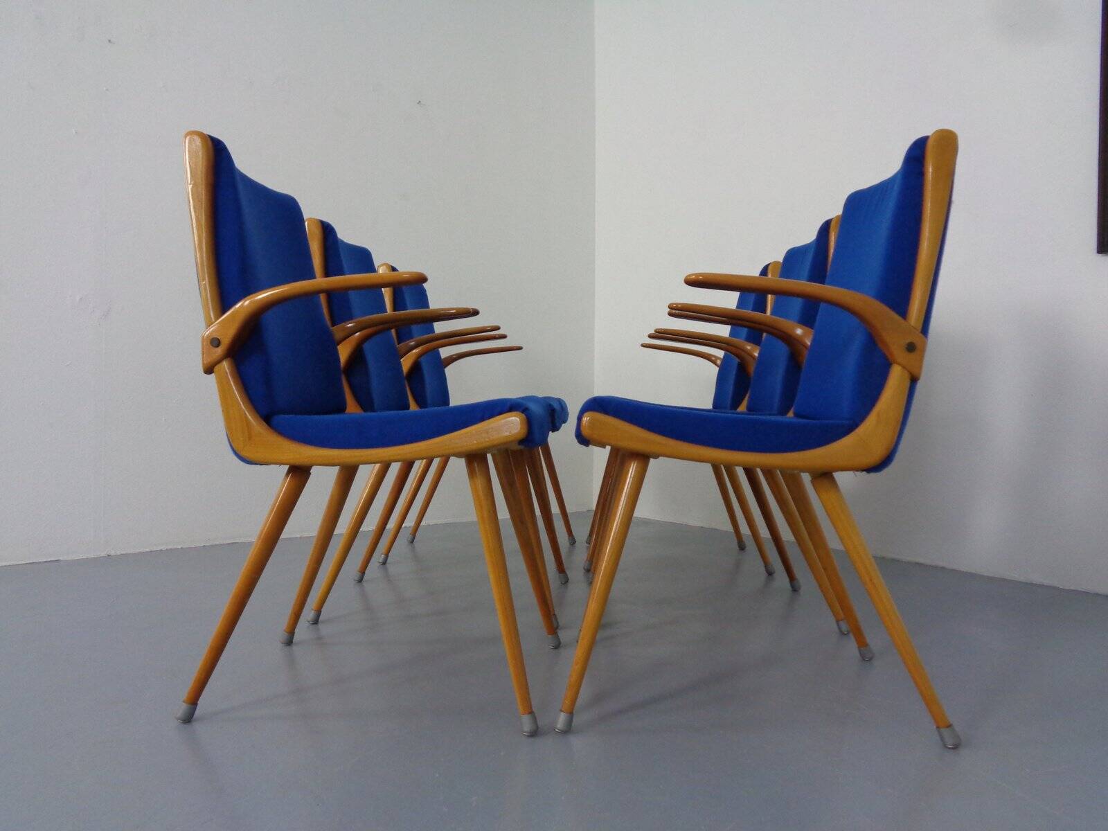 Mid-Century German Boomerang Armchairs in Cherrywood, Set of 6