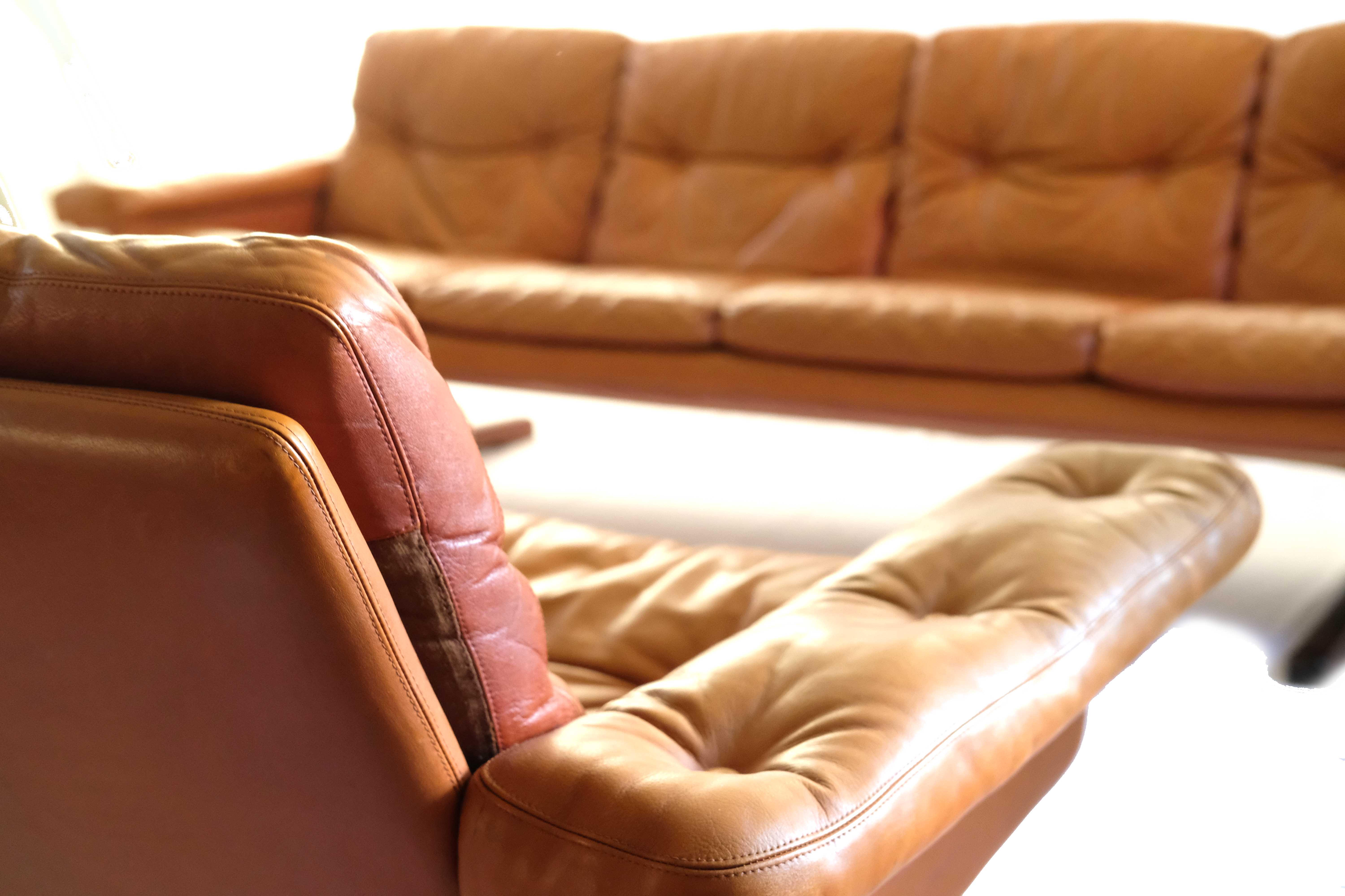 Set of Leather Sofa & 3 Armchairs by Sven Ivar Dysthe, Norway 1960's