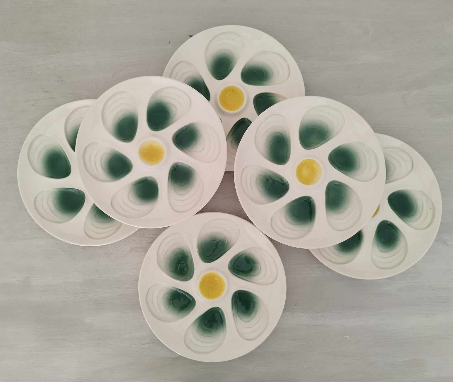 Plates Oysters Shellfish Seafood Earthenware Salins Vintage
