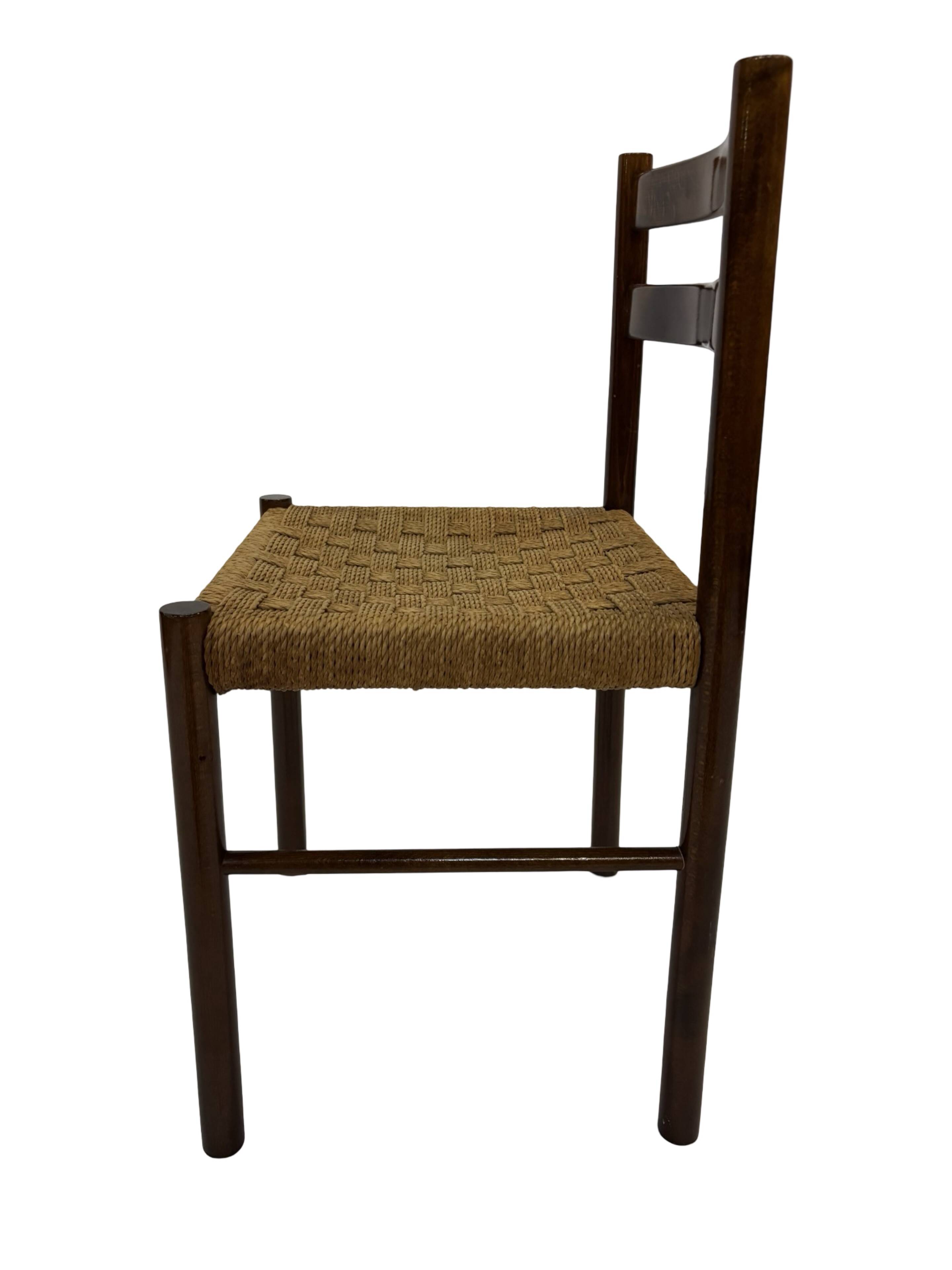 Vintage chair from the 70s minimalist design in wood and paper cord
