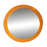 Round orange plastic mirror - 1970s