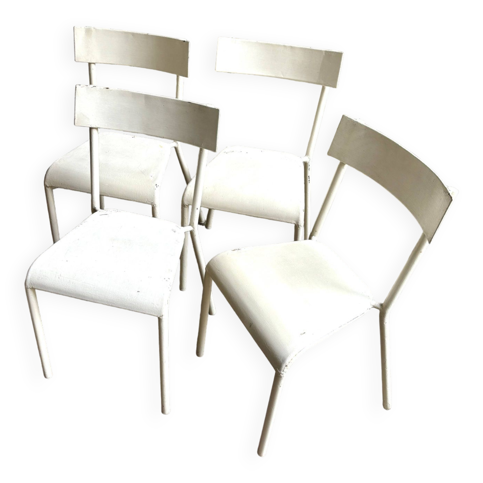 4 beige metal garden chairs