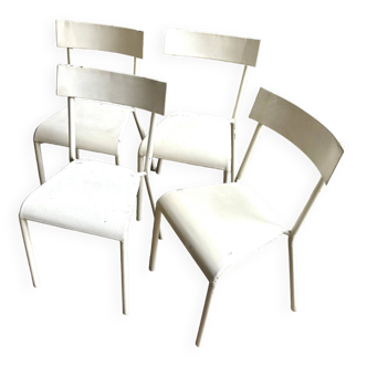4 beige metal garden chairs