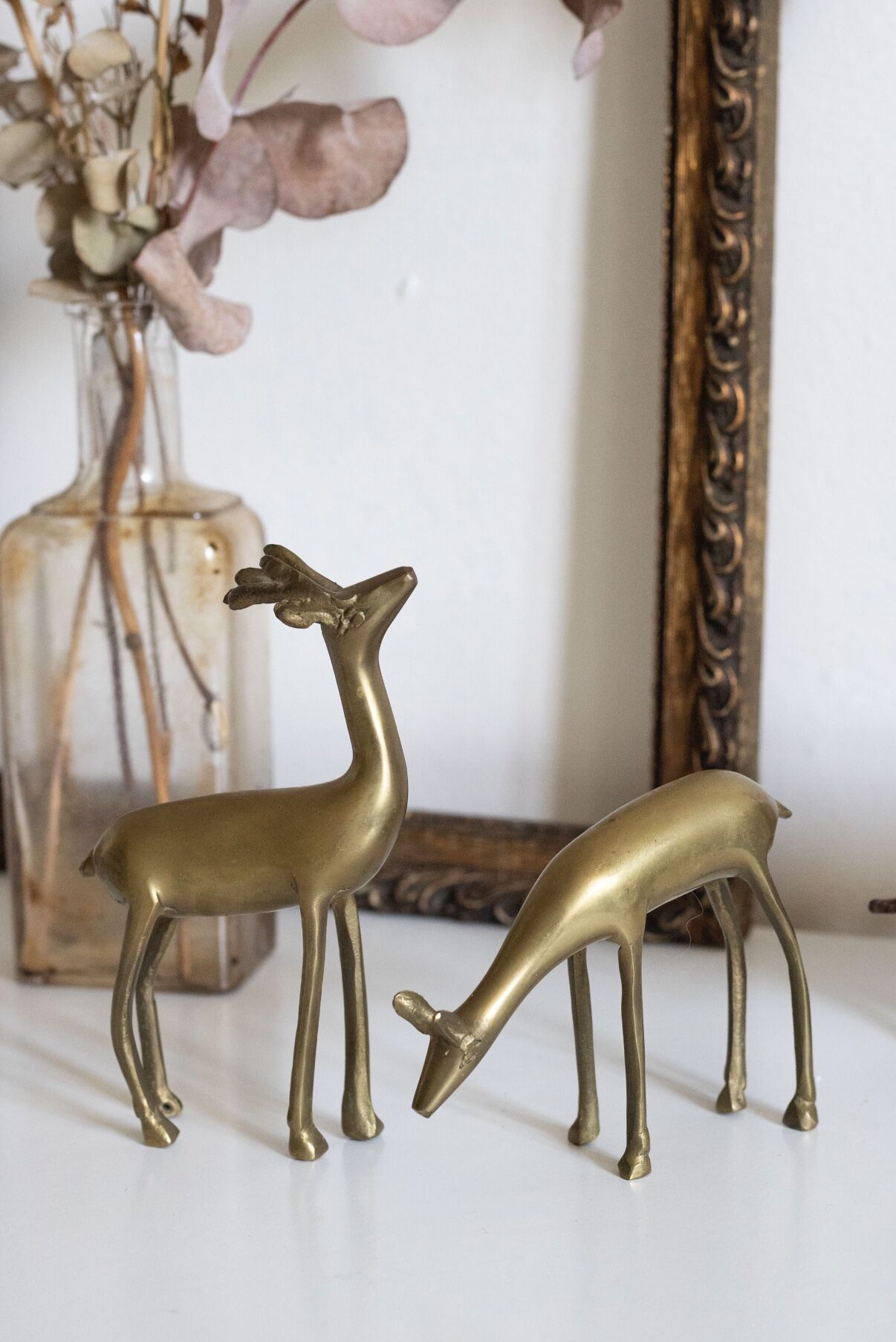 Vintage brass deer and doe