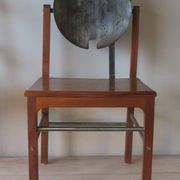 Brutalist 6 chairs and dining table in teak and patinated steel, 1960s