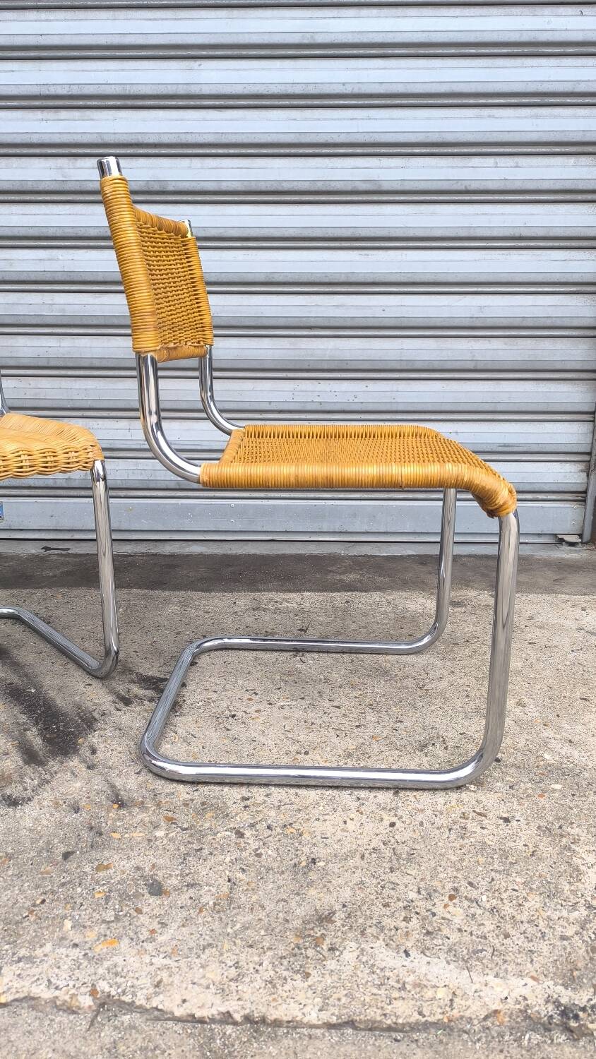 Pair of rattan and chrome-plated metal chairs, 1970